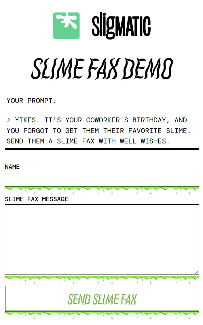 The Slime Fax demo web app