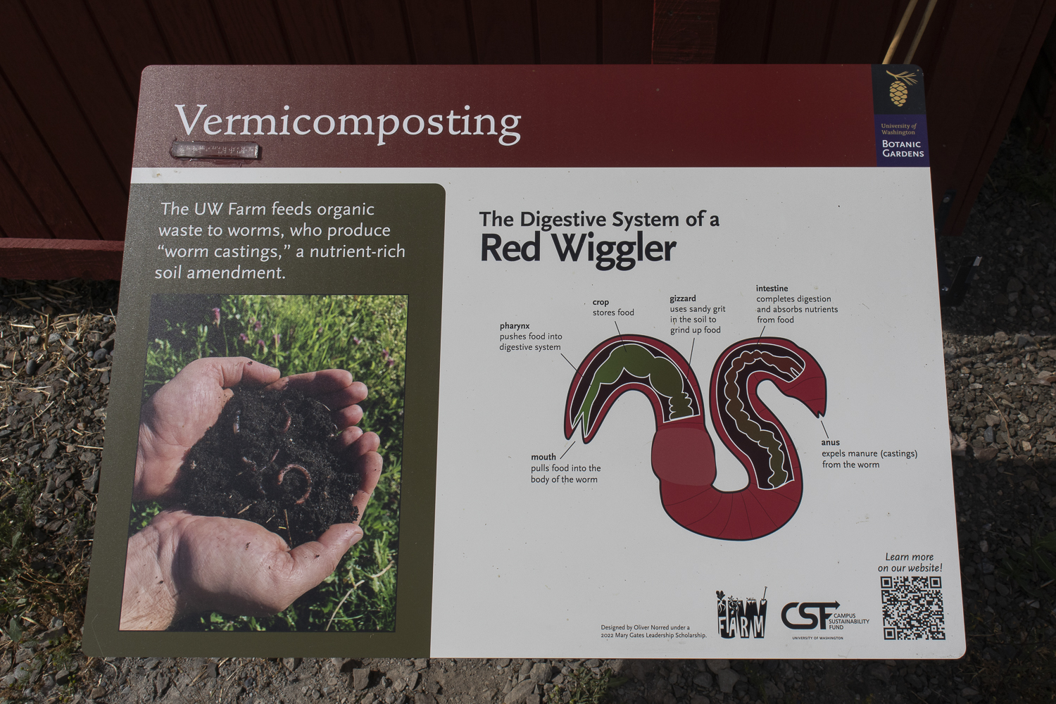 The sign in front of the vermicomposting shed